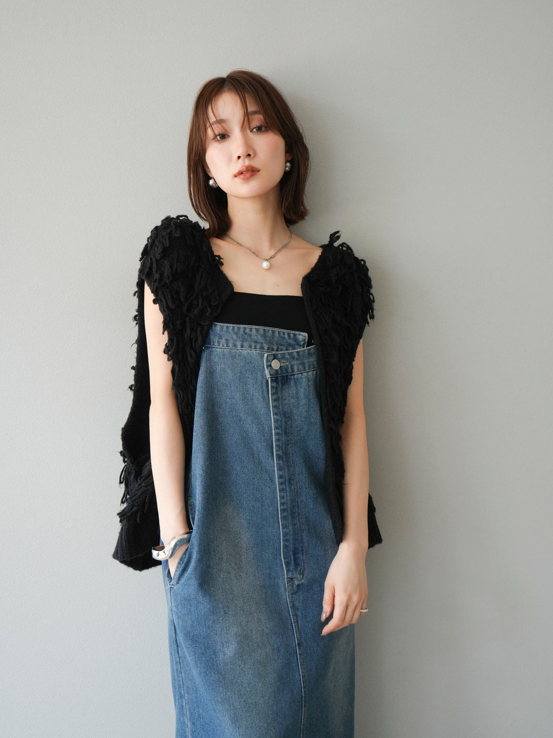 [予約]ループデザインベスト/ブラック