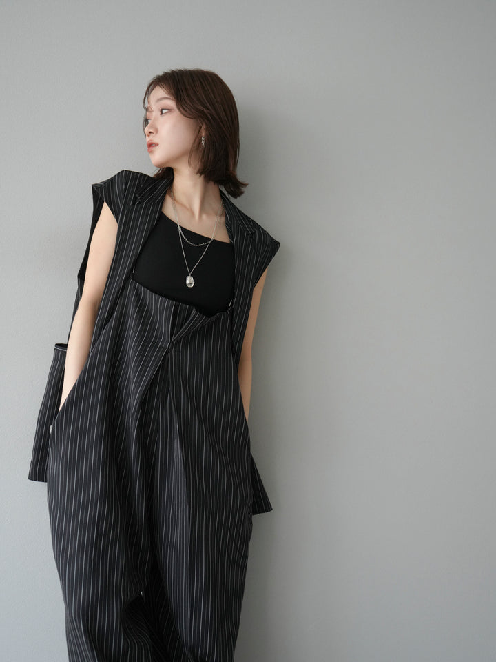 [SET]ヘリンボーンストライプジレ+ヘリンボーンストライプサロペット(2set)