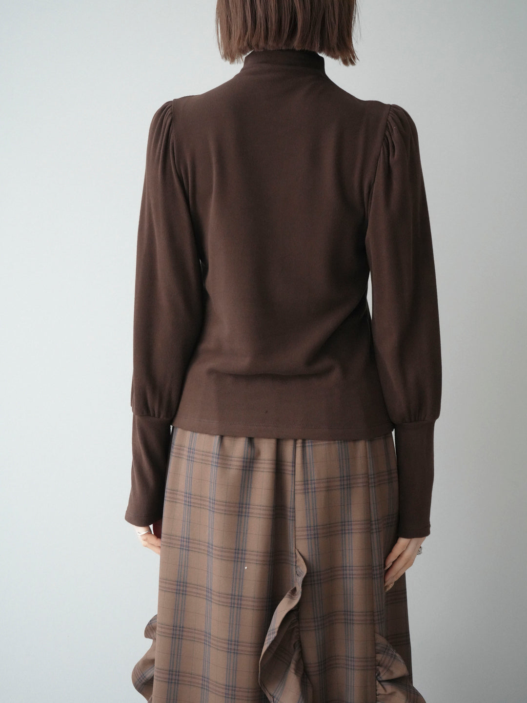 [予約]プチネックパワーショルダー起毛トップス/brown