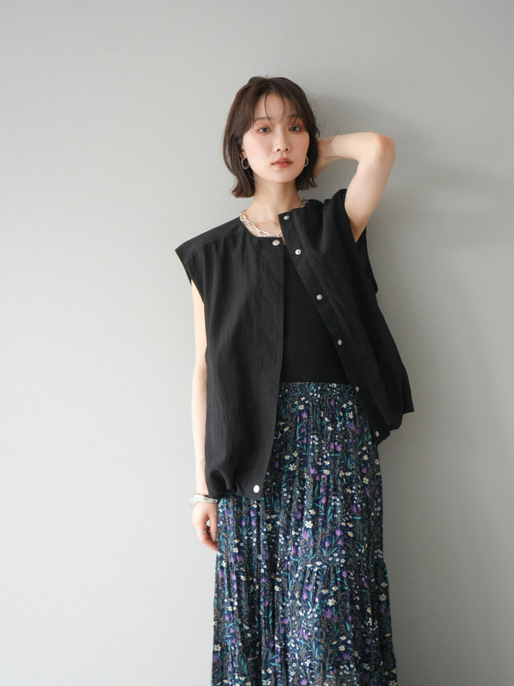 [SET]リネンライクドロストバルーンブルゾン+フラワーワッシャープリーツスカート(2set)