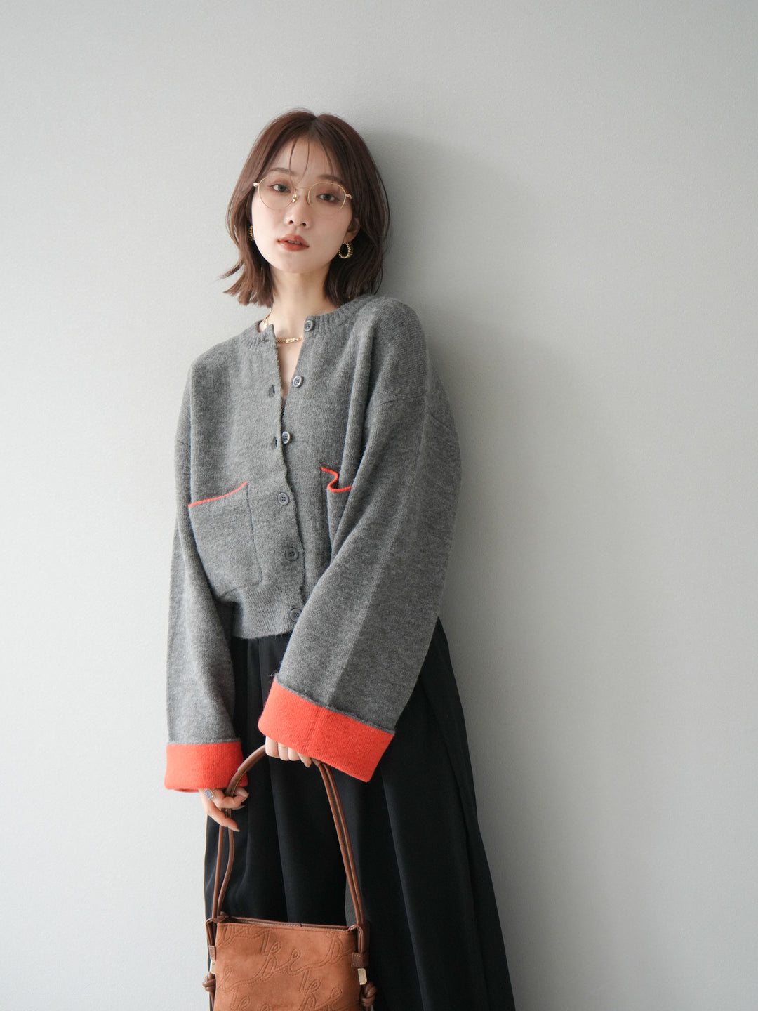 【SET】雙色針織開襟衫+褶襉設計寬褲（2套）