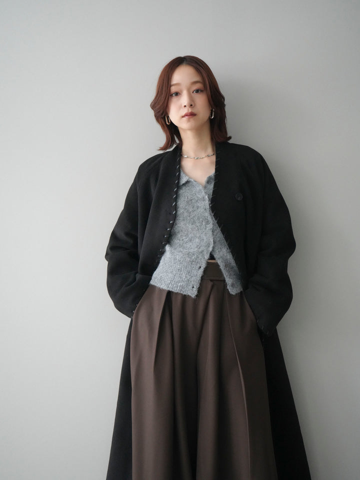 [SET]ハンドステッチ裏中綿ロングコート+テープベルトタックバギーパンツ(2set)