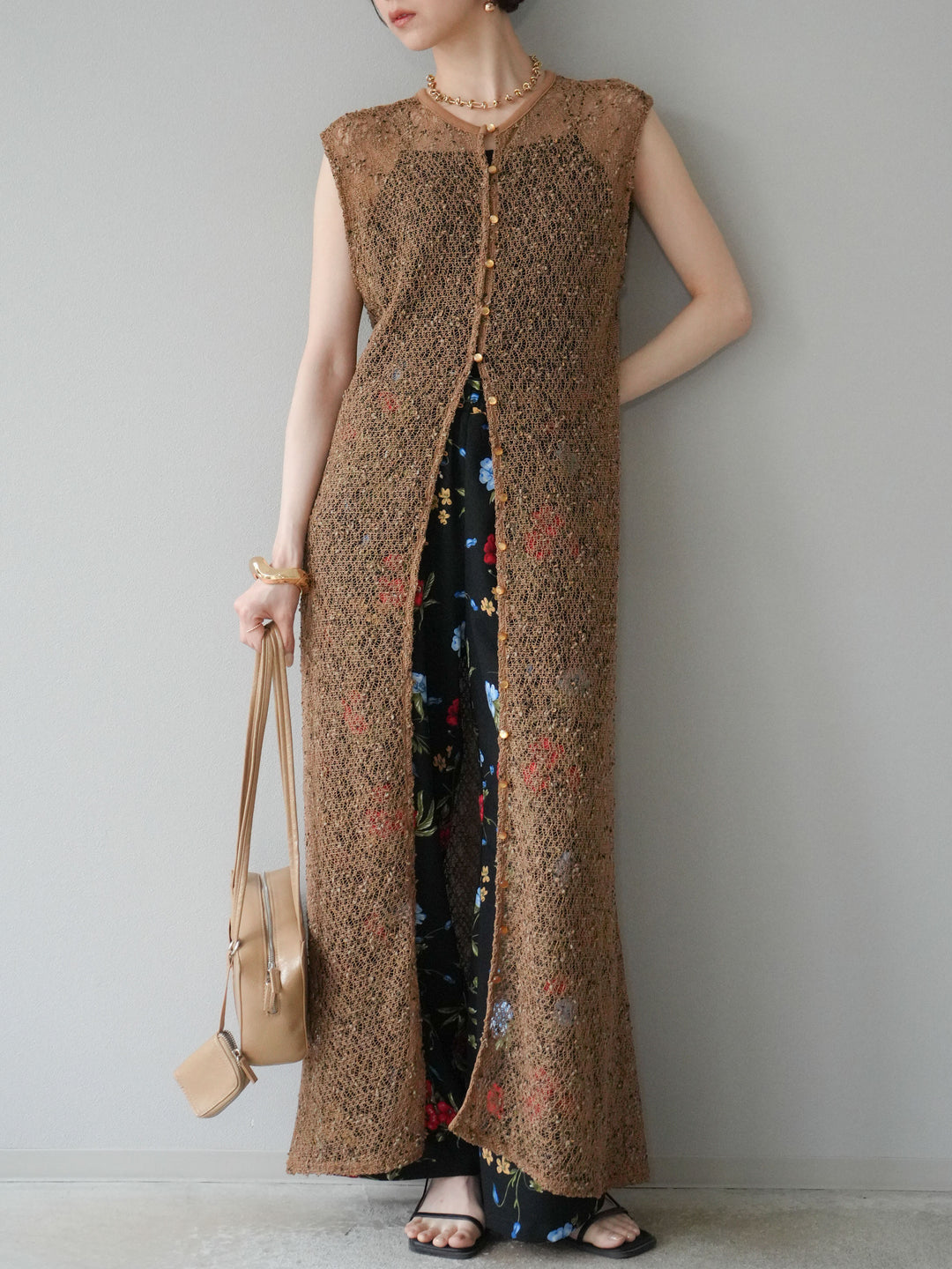 [予約]2WAYネップメッシュワンピース/ブラウン