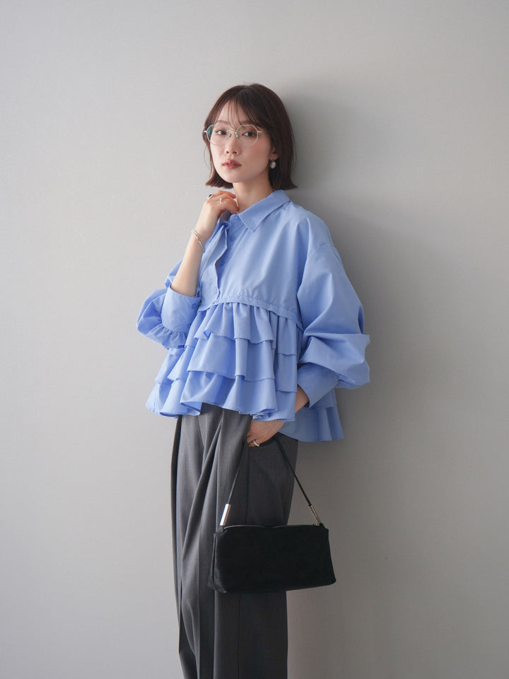 [SET]ブロードティアードショートシャツ+TRツイルデザインタックワイドパンツ(2set)