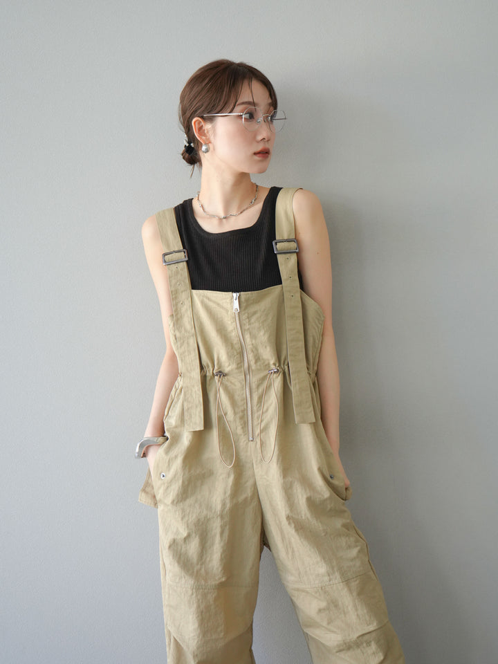 [予約]ナイロンタックデザインサロペット/ベージュ