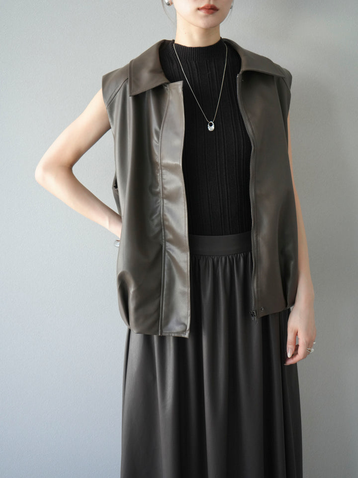 [予約]タックヘムレザーベスト/ブラウン