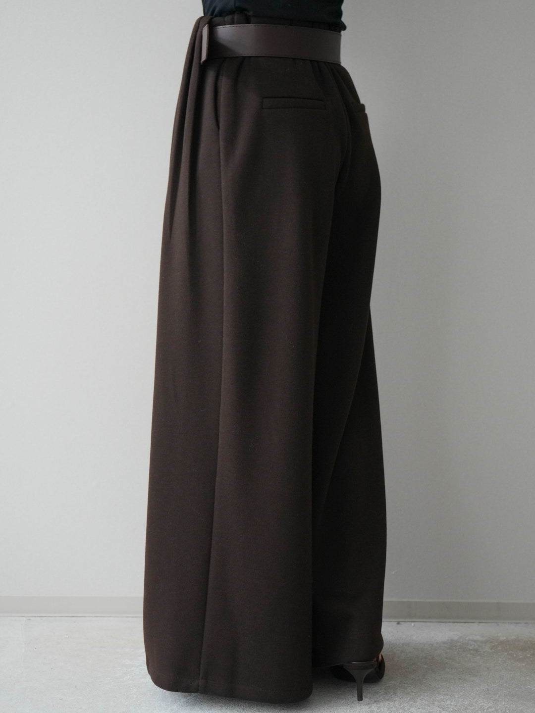 [予約]ベルトデザインループウールワイドパンツ(ベルト付)/brown