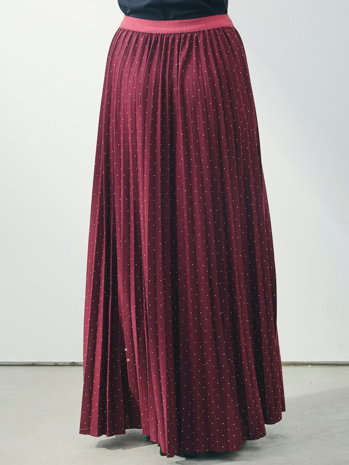 [予約]ラインストーンプリーツスカート/バーガンディー