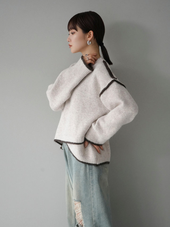 [預訂] 色彩協調針織套頭衫/象牙色