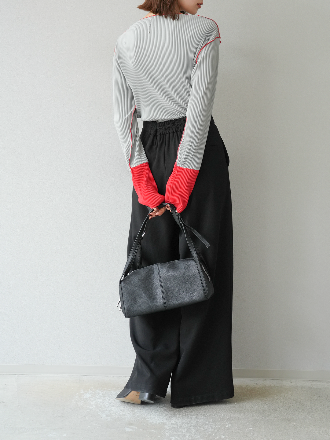 [予約]バイカラープリーツトップス/グレー