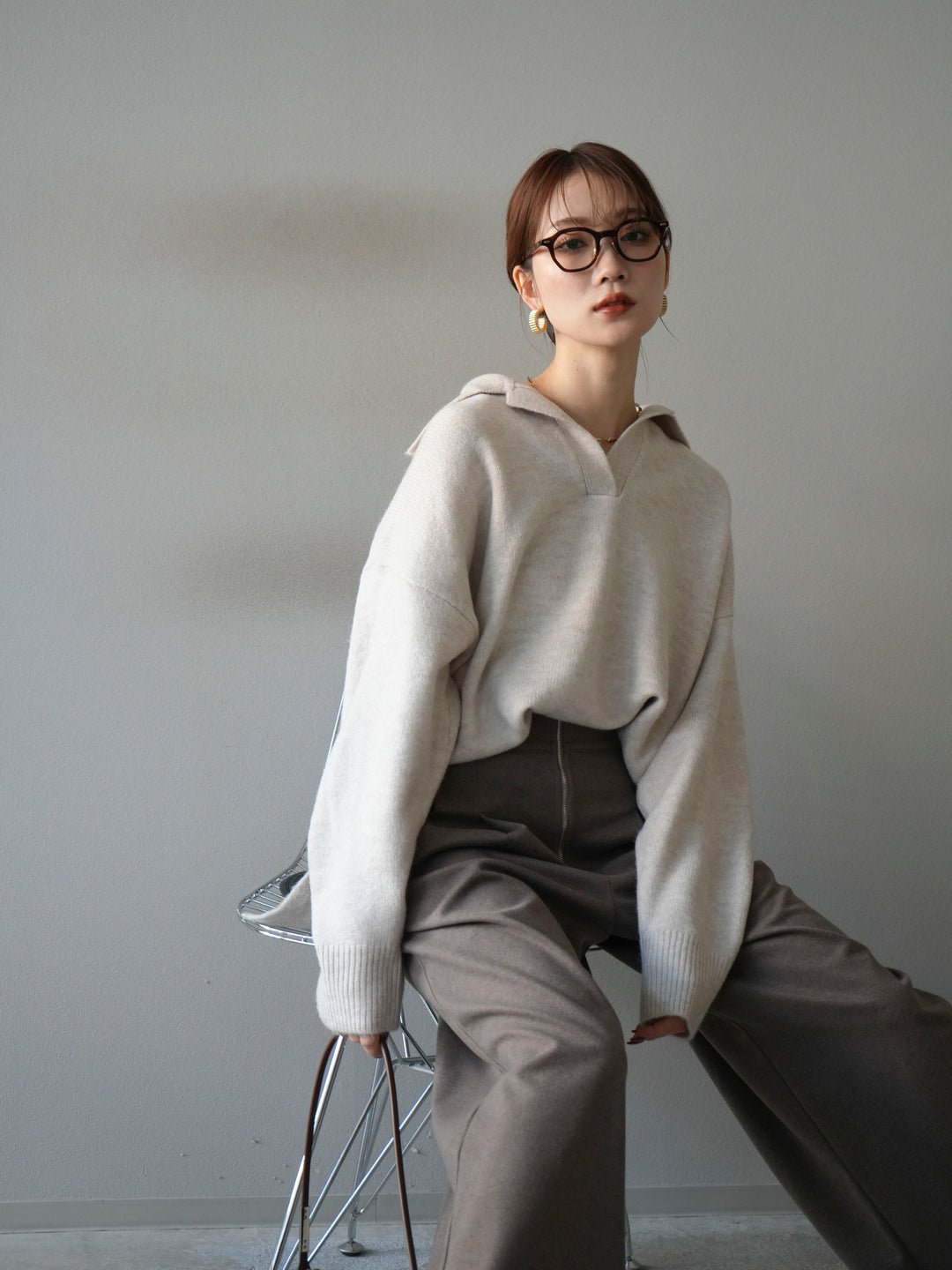 [予約]スキッパーオーバーニットプルオーバー/oatmeal