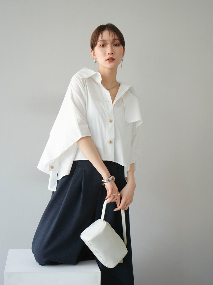 [SET]ポンチョショートシャツ+リネンライクイージーワイドパンツ(2set)