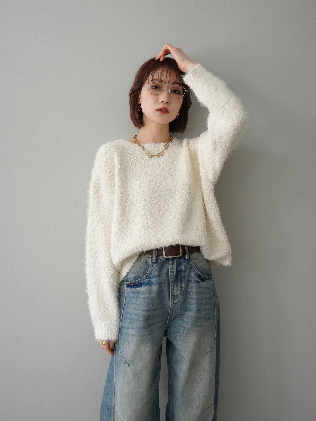 [SET]モールラメミックスヤーンニットプルオーバー+モールラメミックスヤーンニットプルオーバー(2set)