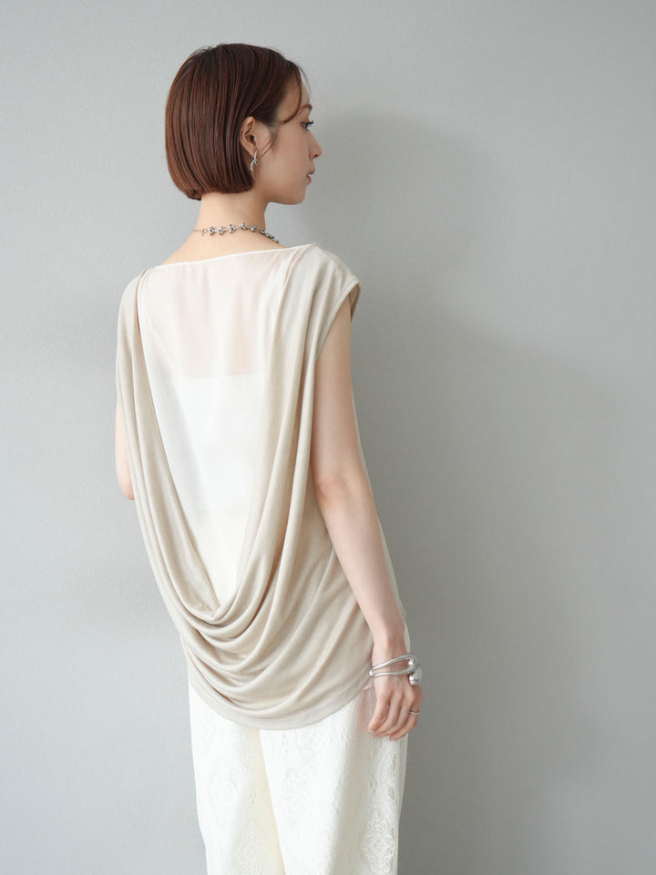 [預訂] 雙向透視層疊垂墜上衣/米色