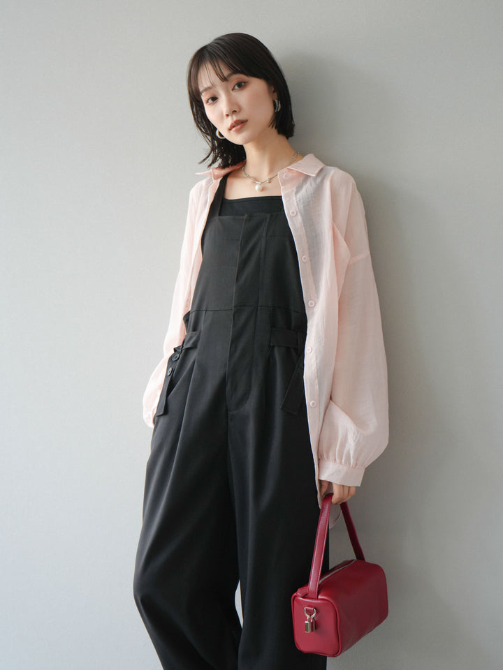 【預購】皮帶設計工裝褲/黑色