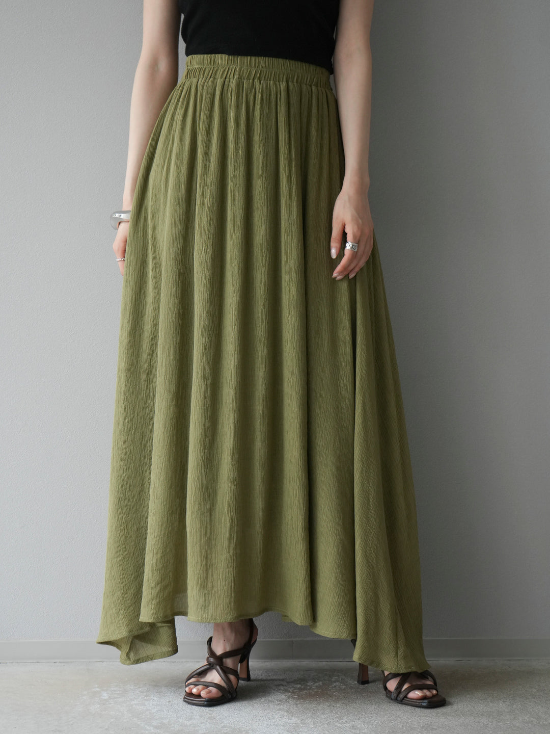 [SET]ビーズモチーフ楊柳ブラウス＆フレアスカートSET UP(2set)