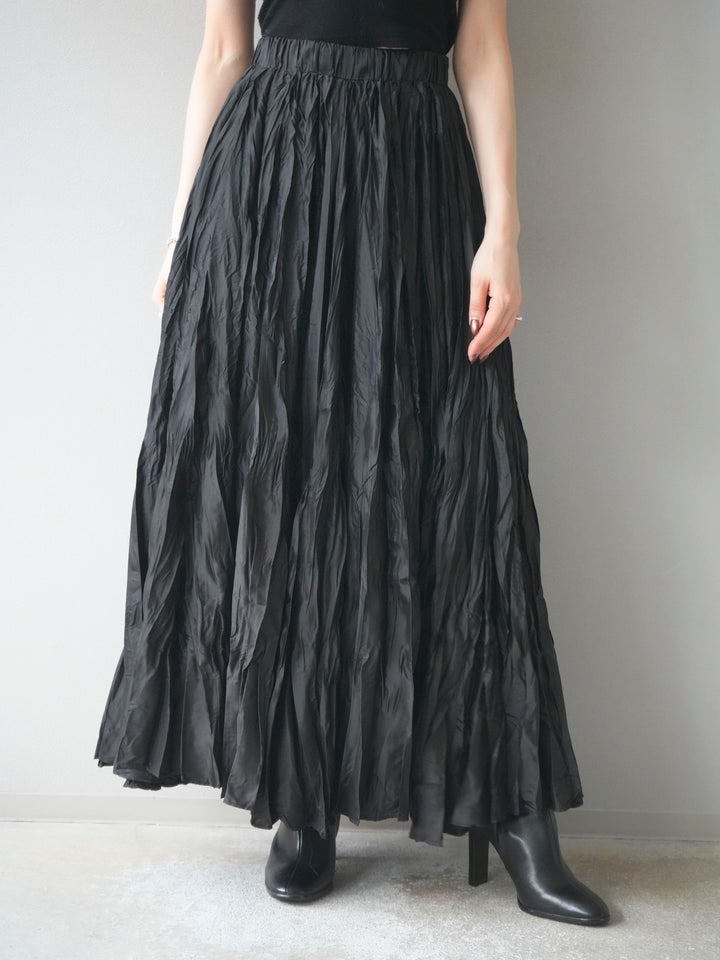 [予約]ワッシャープリーツロングスカート/black