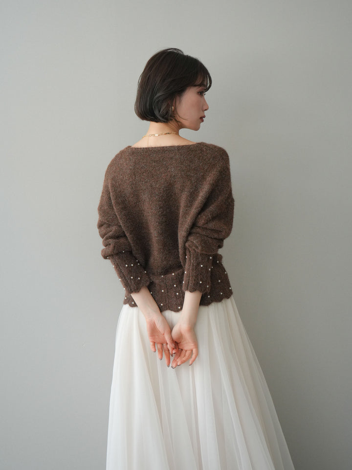 [SET]パールフリルリブヘムニットプルオーバー+選べるアクセセット(2set)