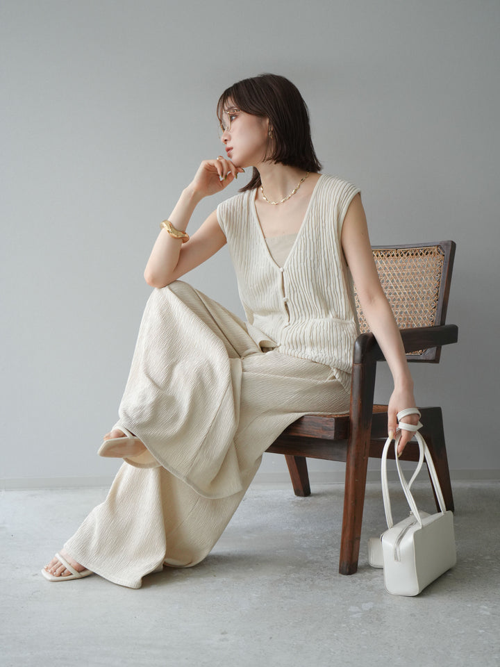 [SET] 波浪夏季針織背心+柳葉寬腿褲（2件套）