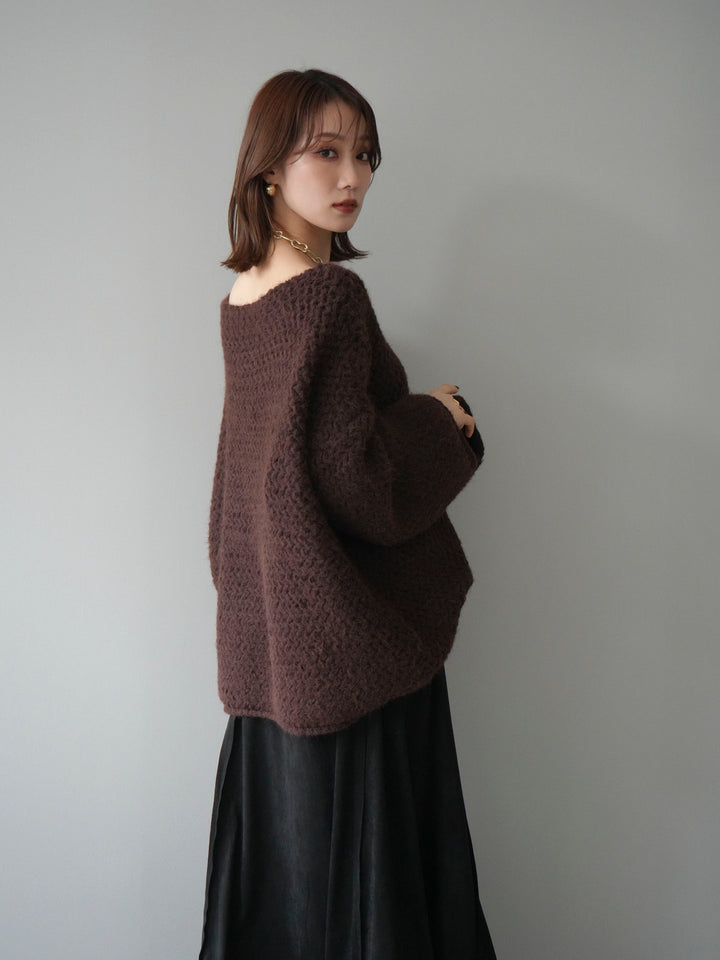 [予約]ワッフル編みオーバーニットプルオーバー/brown