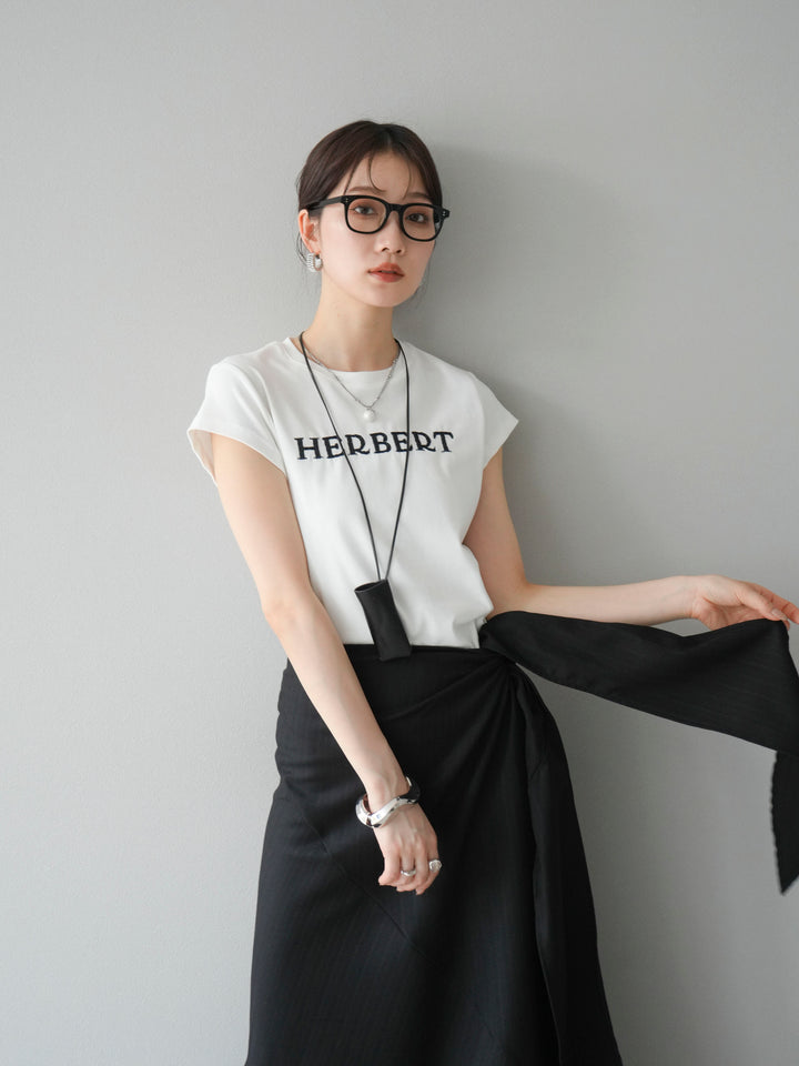 [SET]刺繍ロゴTシャツ＆レザーポーチネックレスSET +サイド巻きツイルスカート(2set)