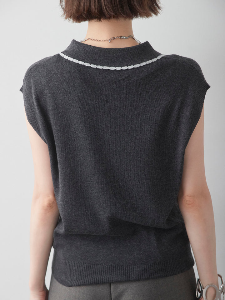 [予約]バイカラーハーフジップポロニットトップス/darkgray