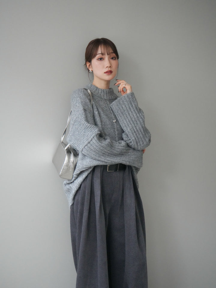 [SET]編み地切替ボトルネックニットプルオーバー+選べるアクセセット(2set)