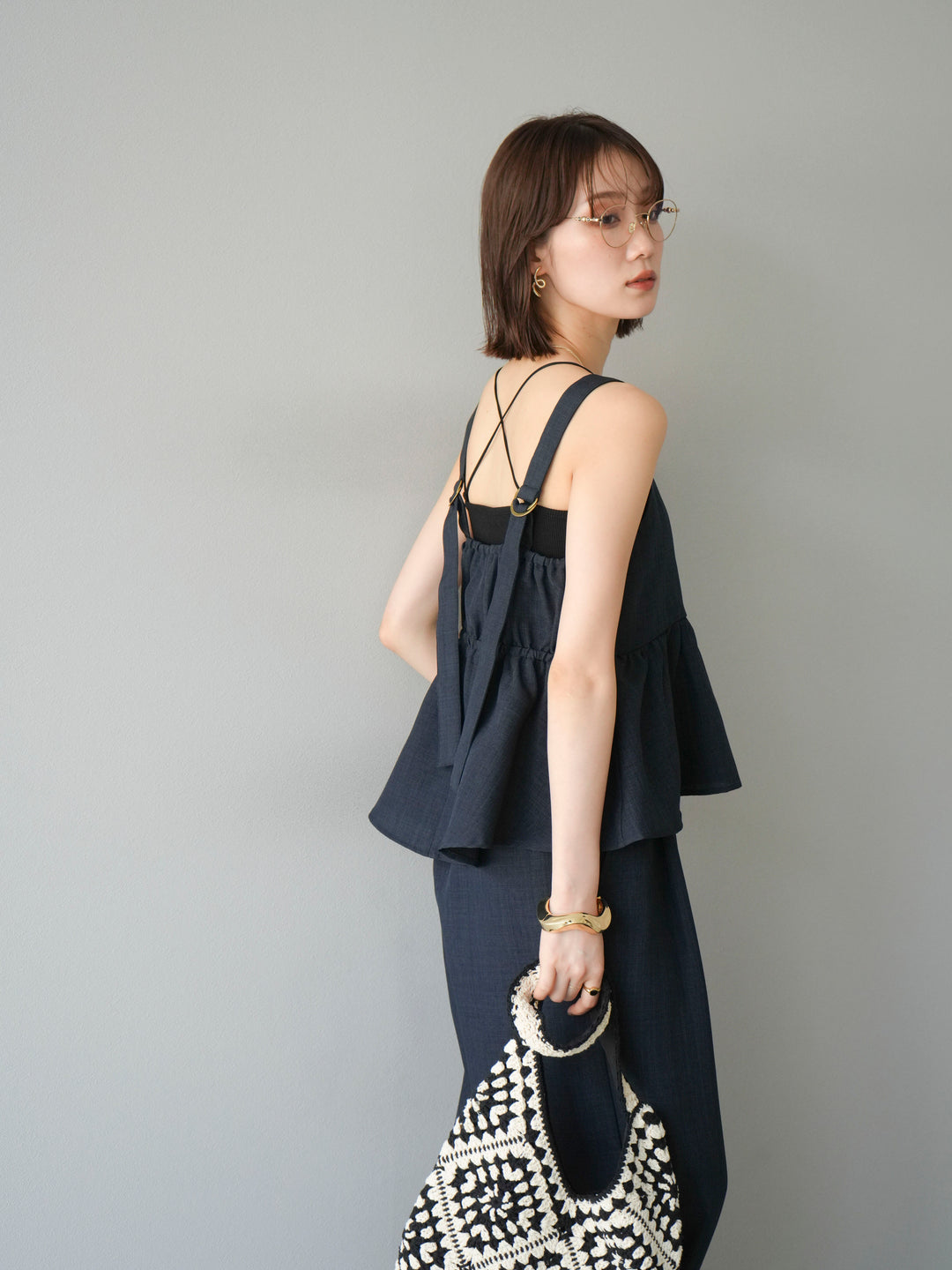 [SET]リネンライクビスチェ+リネンライクイージーワイドパンツ(2set)