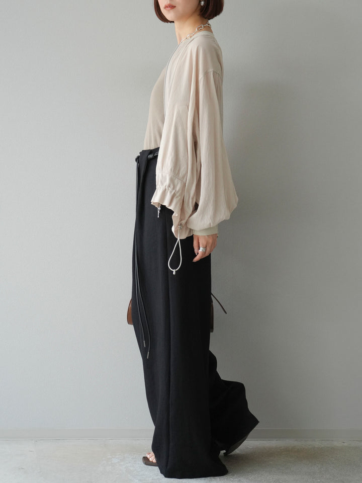 [予約]ロープデザインベルトリネンタッチワイドパンツ/ブラック