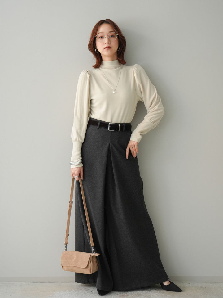 [予約]ベルト付きフロントタックワイドパンツ/charcoal