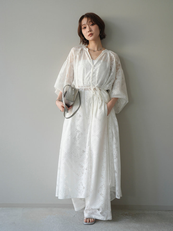 [SET]シアーレースロングガウン+シアーレースイージーパンツ(2set)