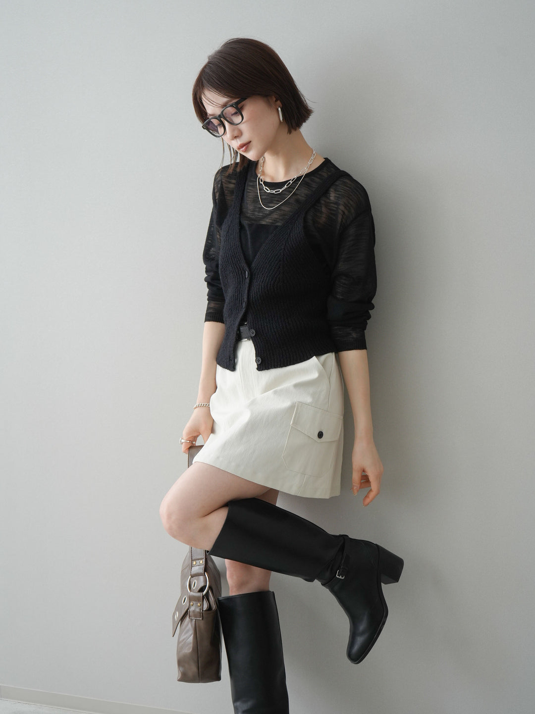 [予約]ビスチェアンサンブルシアーニット/black