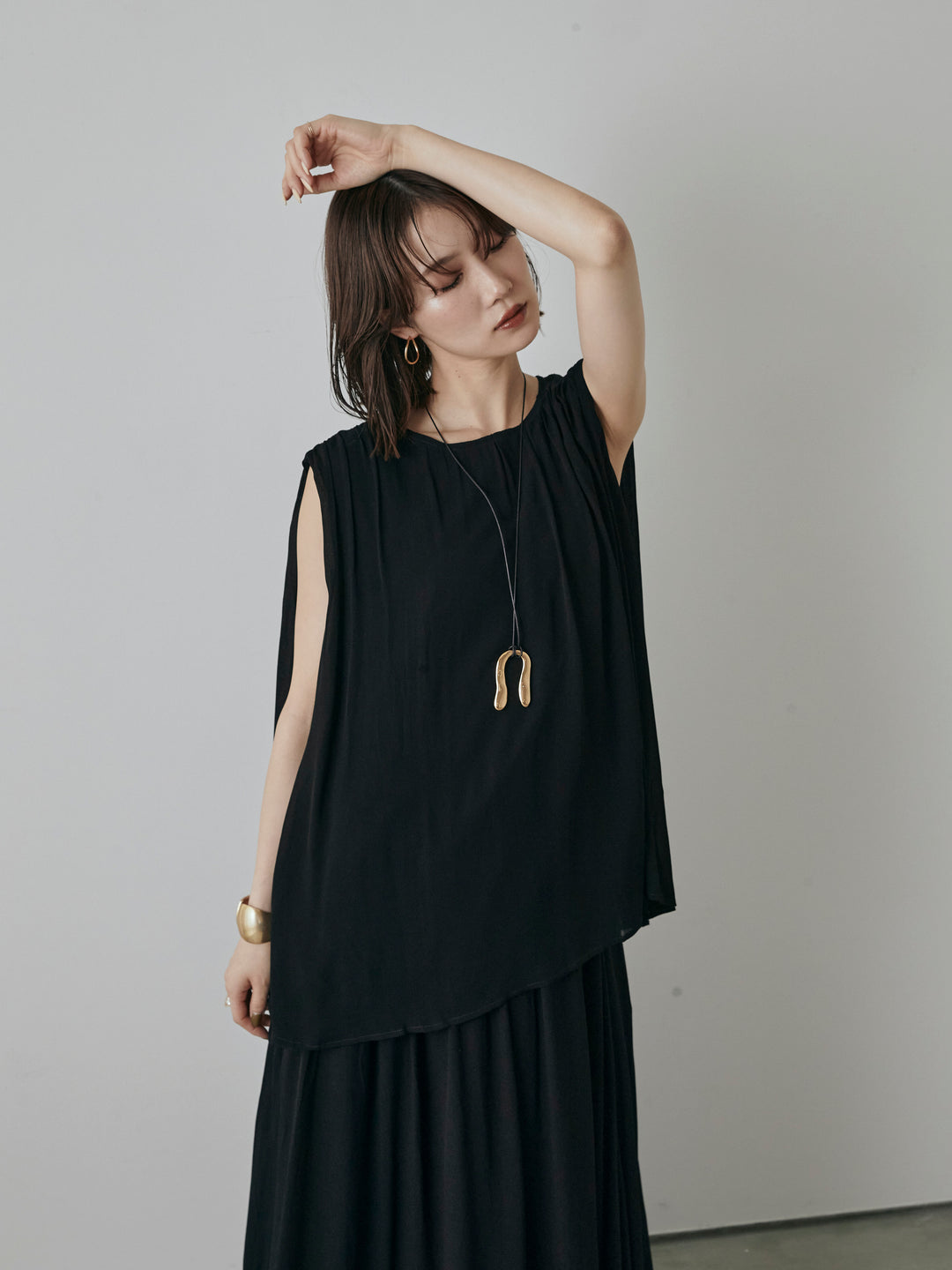 [預購] 透視喇叭長裙/黑色