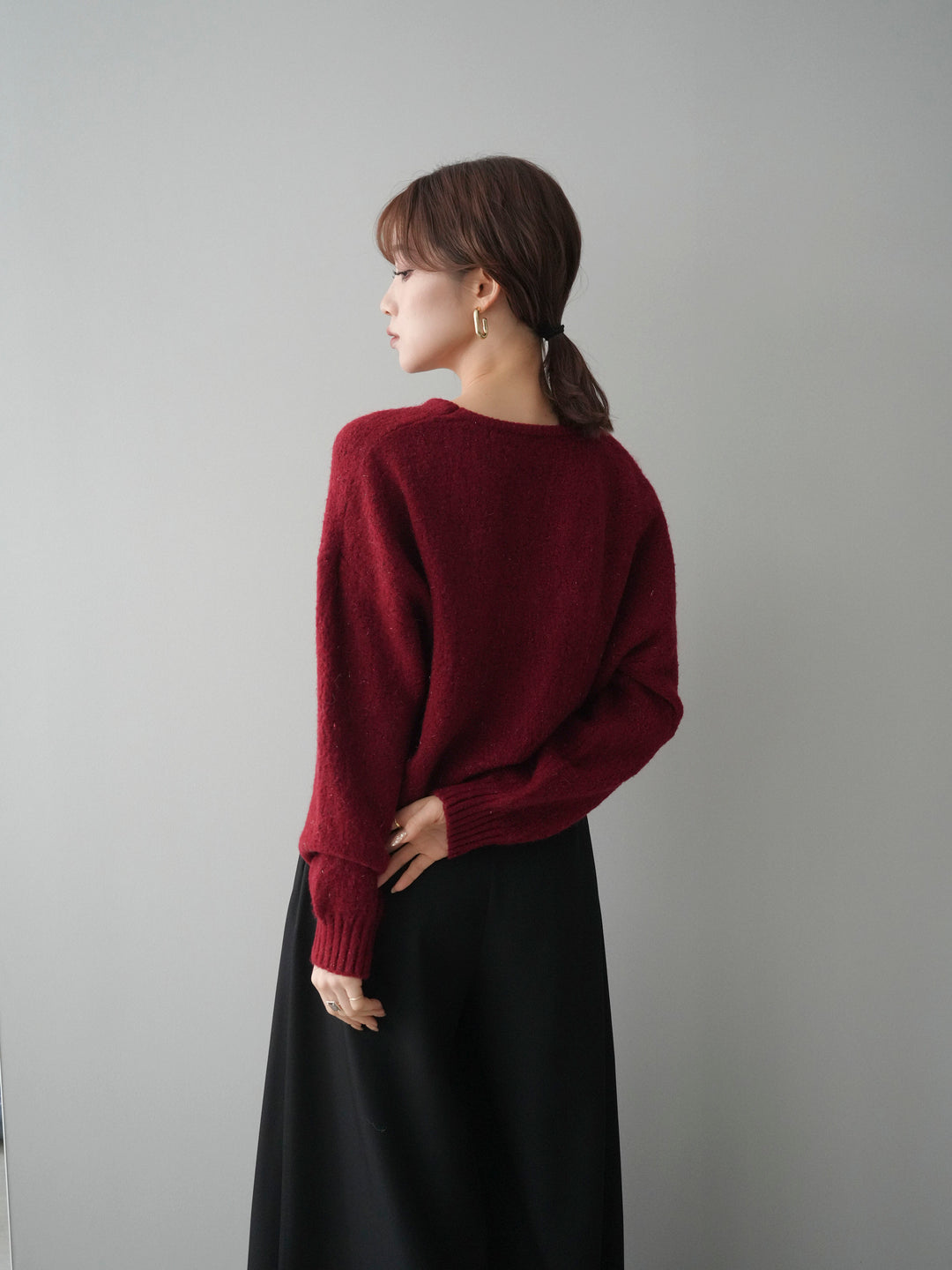 [予約]ツイストネックラメネップヤーンニットプルオーバー/red