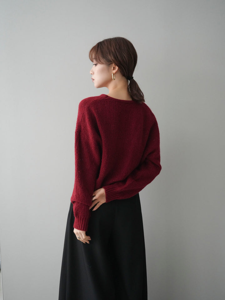 [予約]ツイストネックラメネップヤーンニットプルオーバー/red