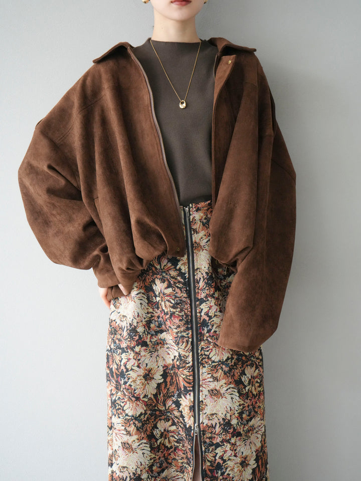 [套裝] 麂皮外套 + 小領法式針織上衣 + 哥布蘭前拉鍊緊身裙（3 套）