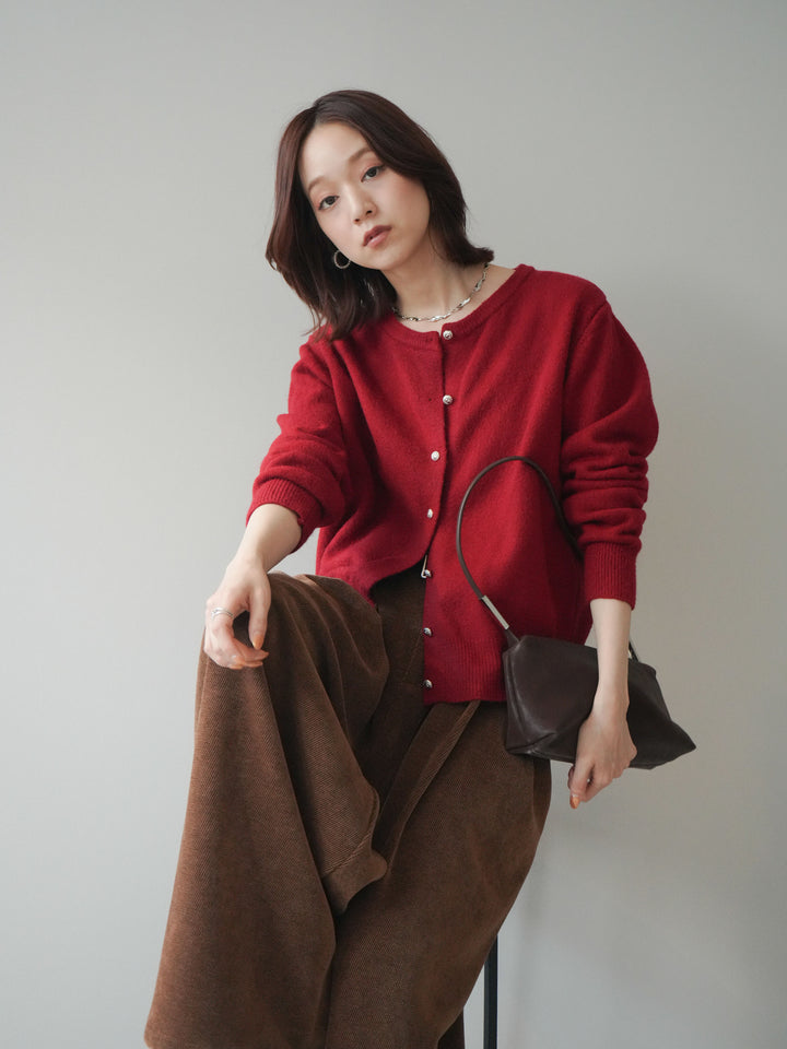 [SET]アンティークボタンニットカーディガン+ベルトデザインループコールテンワイドパンツ(ベルト付き)(2set)