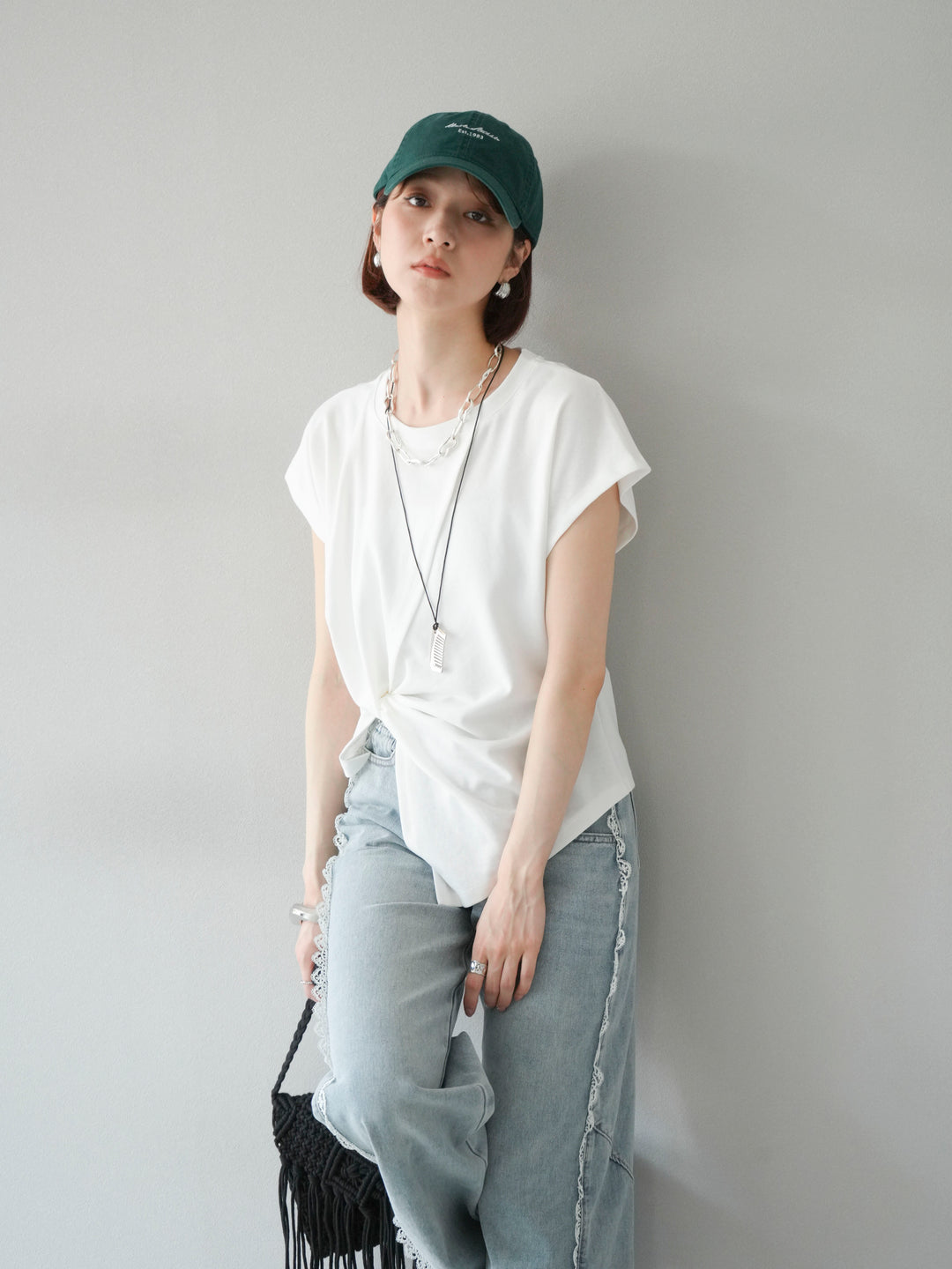 [予約]カシュクールTシャツ＆コームネックレスSET /ホワイト