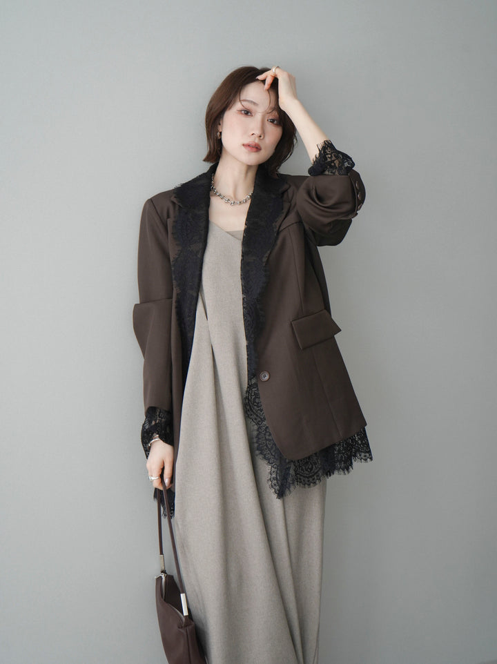 [予約]レースドッキングオーバージャケット/brown