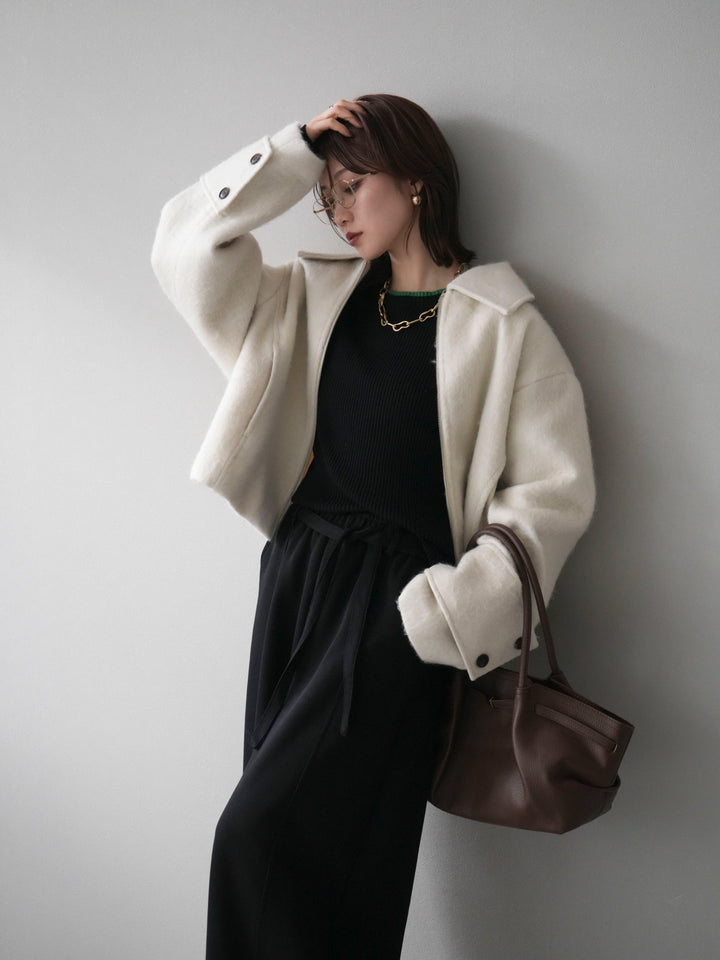 [予約]袖ビックループシャギージップブルゾン/ivory