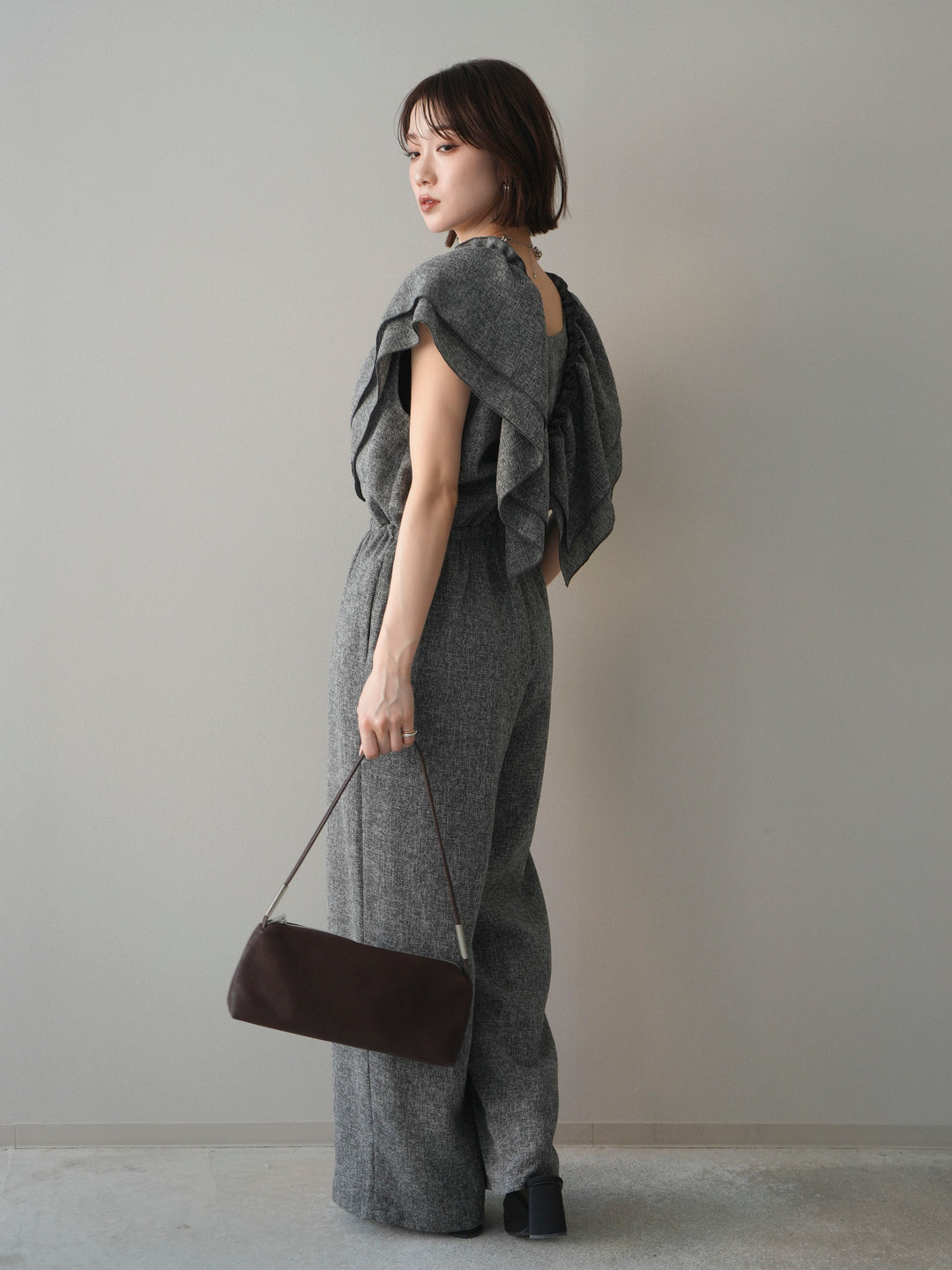 [SET]3WAYミックスツイードギャザーオールインワン+選べるアクセセット(2set)