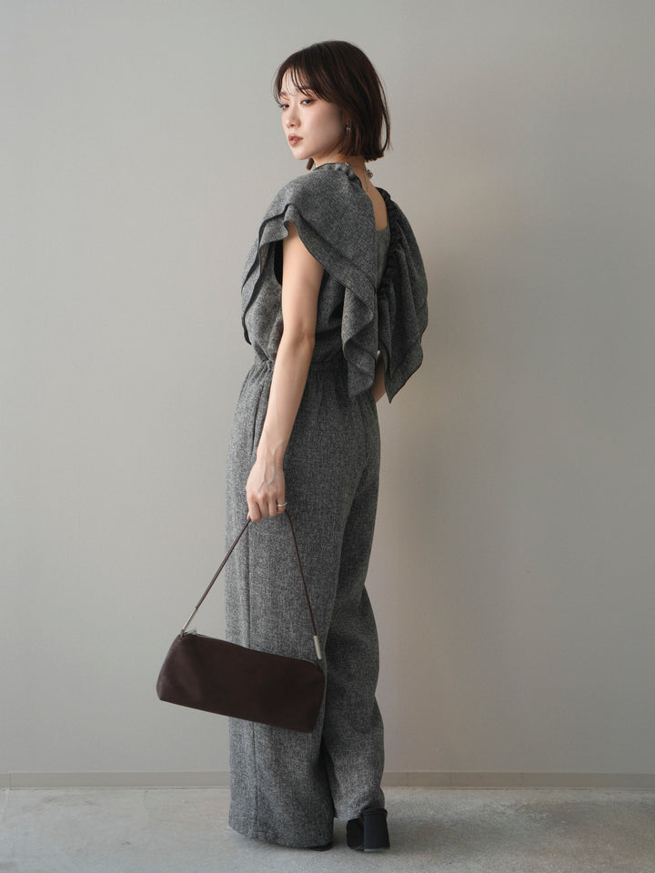 [SET]3WAYミックスツイードギャザーオールインワン+選べるアクセセット(2set)