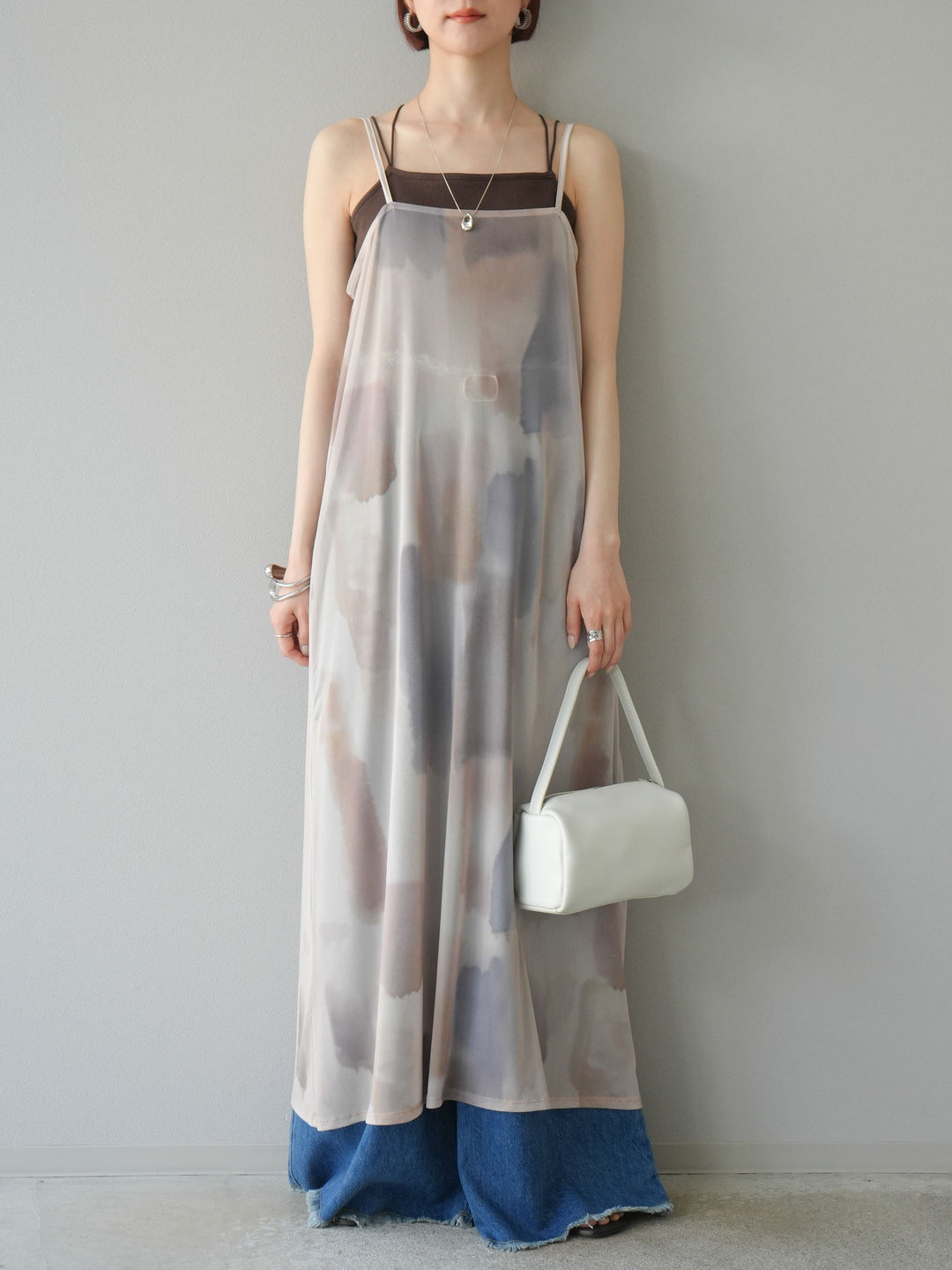 [予約]水彩アートシアーキャミワンピース/エクリュ