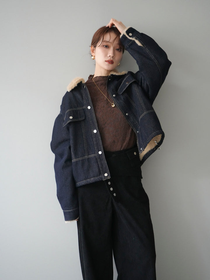 [予約]デニム×ファーステンカラーショートジャケット/indigo