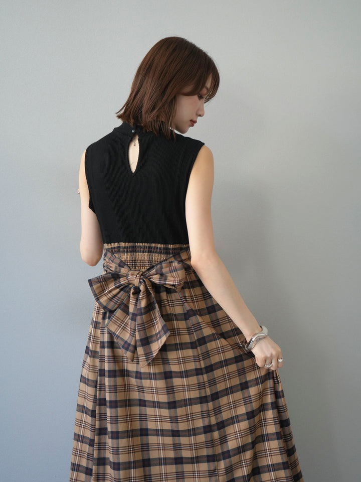 [SET]テレコ×チェックドッキングノースリワンピース+選べるアクセセット(2set)