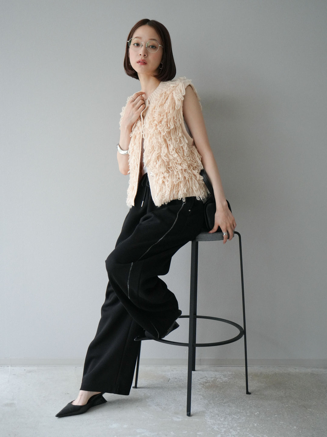 [予約]前開きループニットベスト/アイボリー