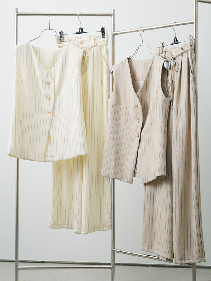 [SET]ストライプベスト＆ワイドパンツSET UP+ストライプベスト＆ワイドパンツSET UP(2set)