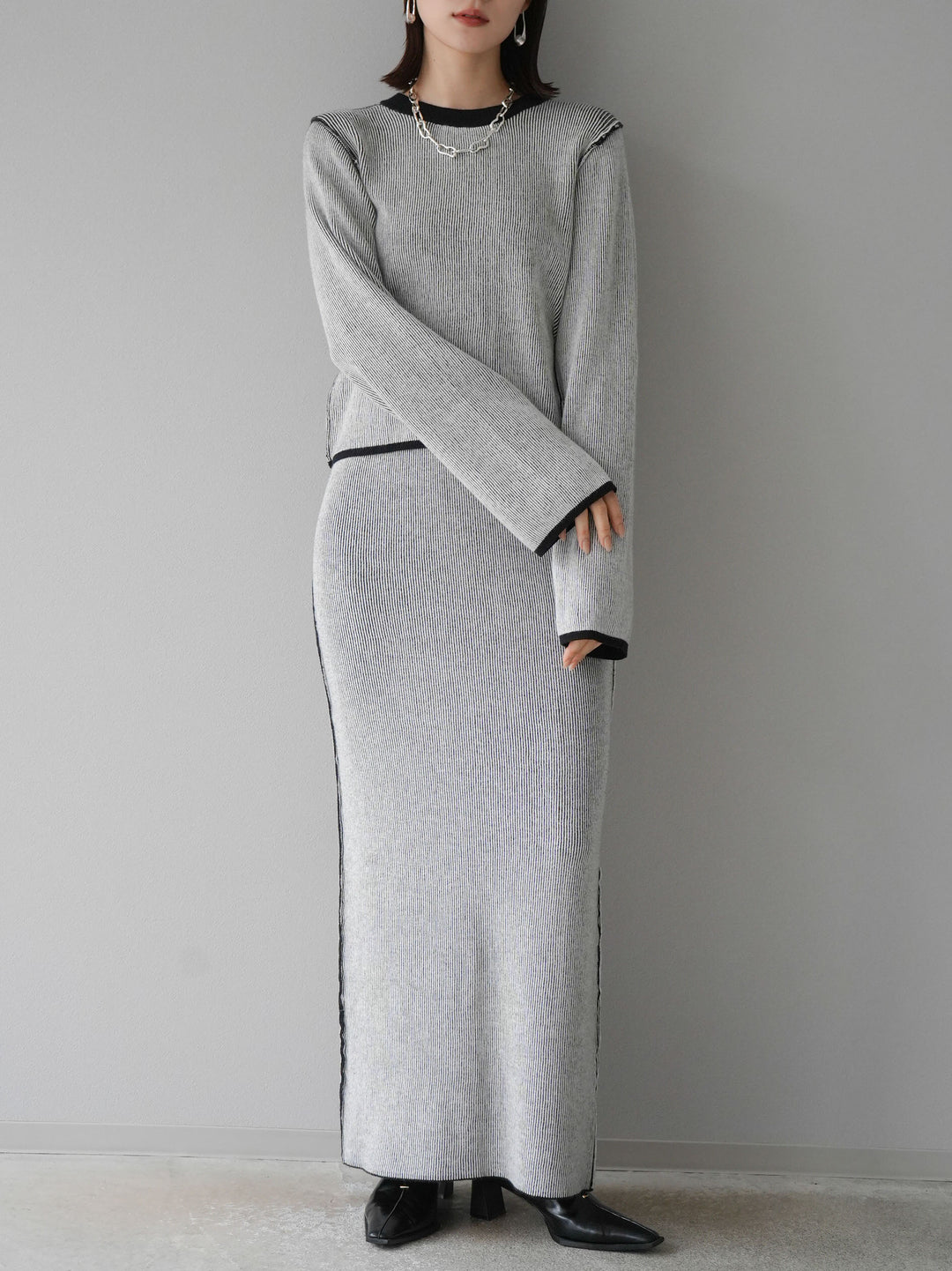 [套裝] 雙面配色羅紋針織套頭衫 + 可選飾品套裝（2 套）