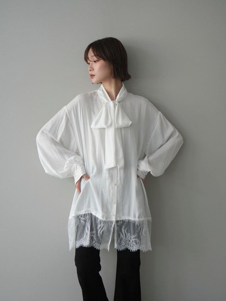 [予約]レースヘムボウタイブラウス/white