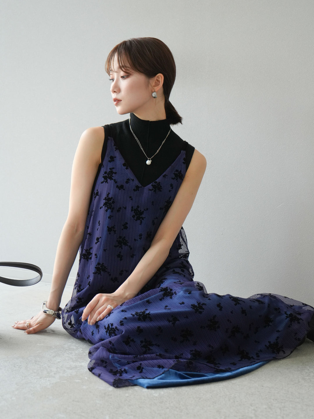 [予約]フロッキーチュールレイヤードベロアキャミワンピース/パープル